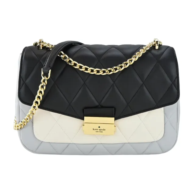 【KATE SPADE】carey小香風衍縫撞色壓釦斜背包(中/灰黑)