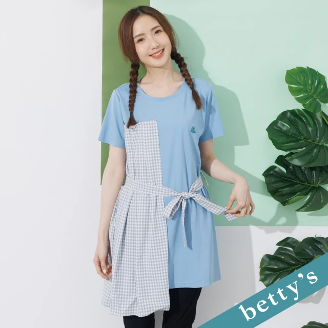 betty’s 貝蒂思 格紋拼接打摺長版上衣(藍色)