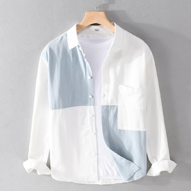 【巴黎精品】現貨+預購 襯衫長袖上衣(時尚拼接休閒寬鬆百搭男裝2色a1bu81)