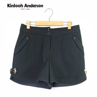 【Kinloch Anderson】舒適弧邊剪接格紋 蝴蝶結口袋寬短褲 短褲 休閒褲 金安德森女裝(黑色)