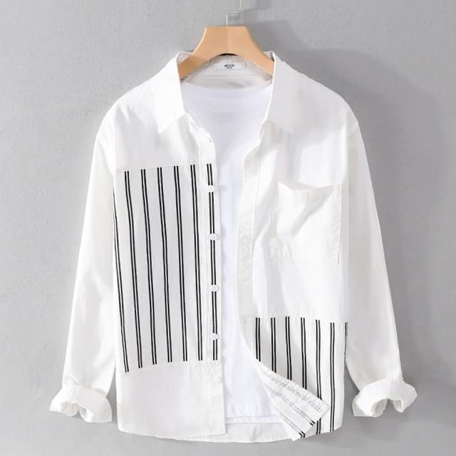 【巴黎精品】現貨+預購 襯衫長袖上衣(條紋清新拼色帥氣百搭休閒男裝a1bu89)