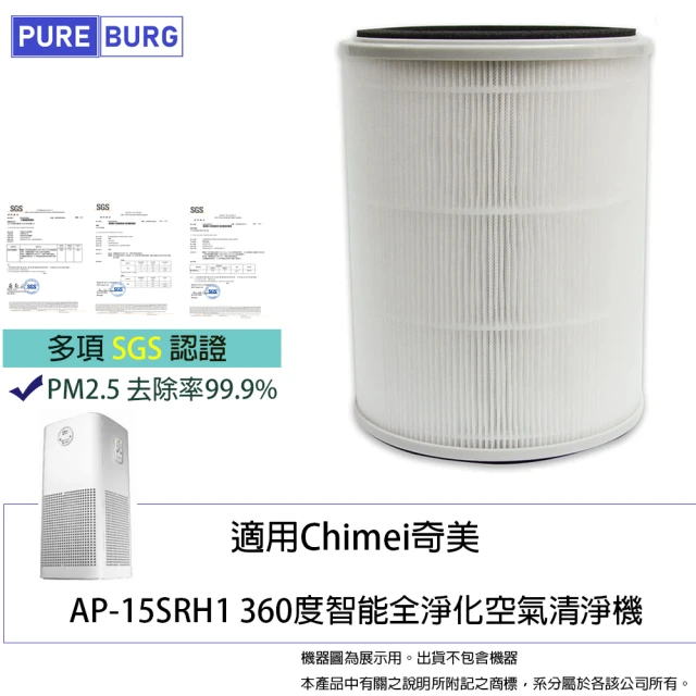 PUREBURG 適用Chimei奇美AP-15SRH1 360度智能全淨化空氣清淨機 副廠濾網 替代F15HPH13