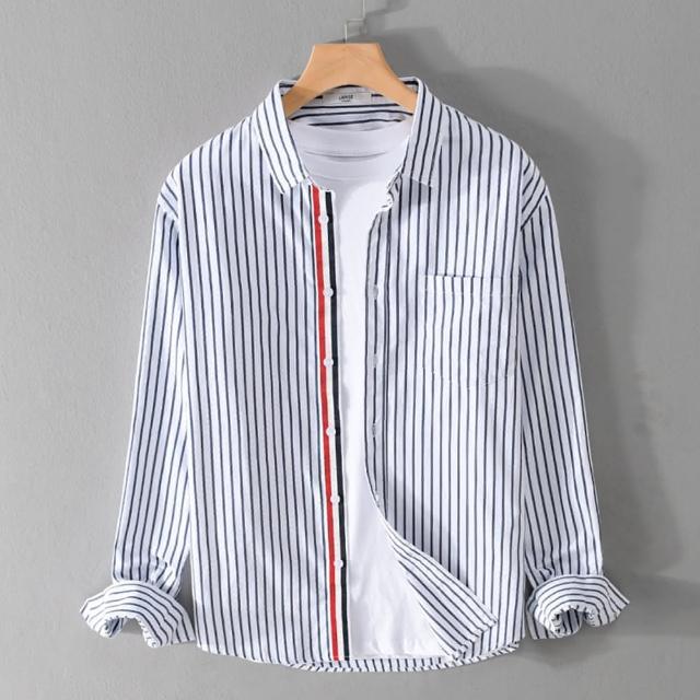 【巴黎精品】現貨+預購 襯衫長袖上衣(條紋休閒寬鬆潮流百搭舒適男裝a1bu96)