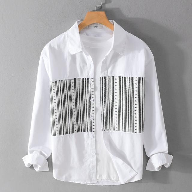【巴黎精品】現貨+預購 襯衫長袖上衣(拼接休閒寬鬆潮流拼色百搭男裝2色a1bu141)