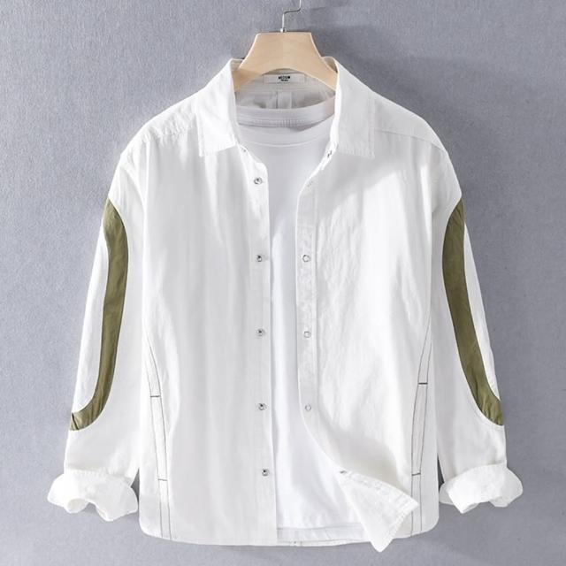 【巴黎精品】現貨+預購 襯衫長袖上衣(休閒拼接撞色復古男裝2色a1bu70)