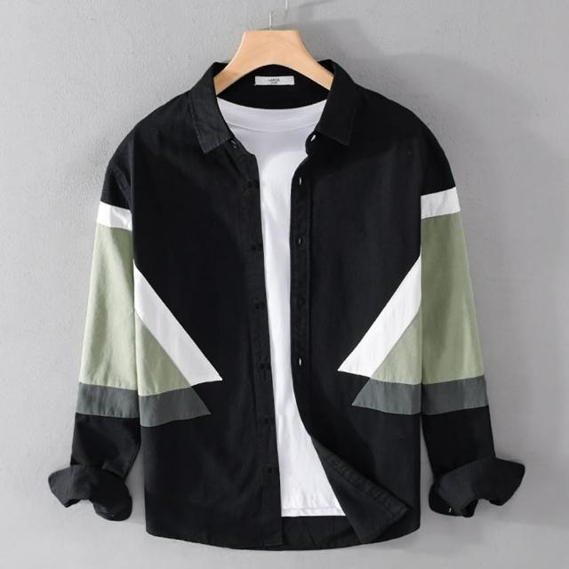 【巴黎精品】現貨+預購 襯衫長袖上衣(休閒拼接潮流雅痞流行男裝2色a1bu63)