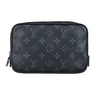 【Louis Vuitton 路易威登】LV PM灰字LOGO Monogram Eclipse帆布拉鍊梳洗包(炭黑)