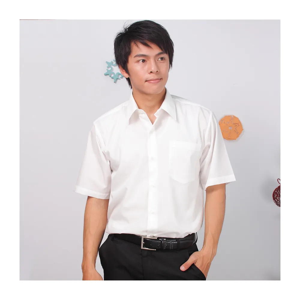 【JIA HUEI】男仕短袖海島棉防皺襯衫 米白色(台灣製造)