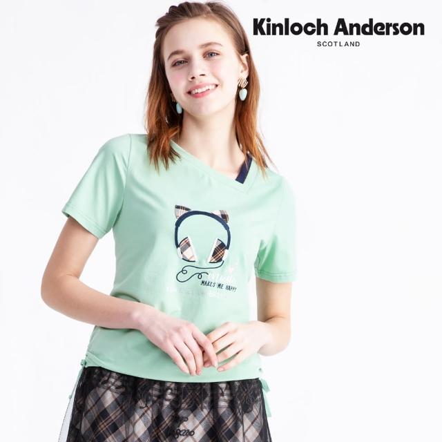 【Kinloch Anderson】甜美可愛貓咪耳機愛心刺繡T恤 金安德森女裝(KA1083033 草綠)