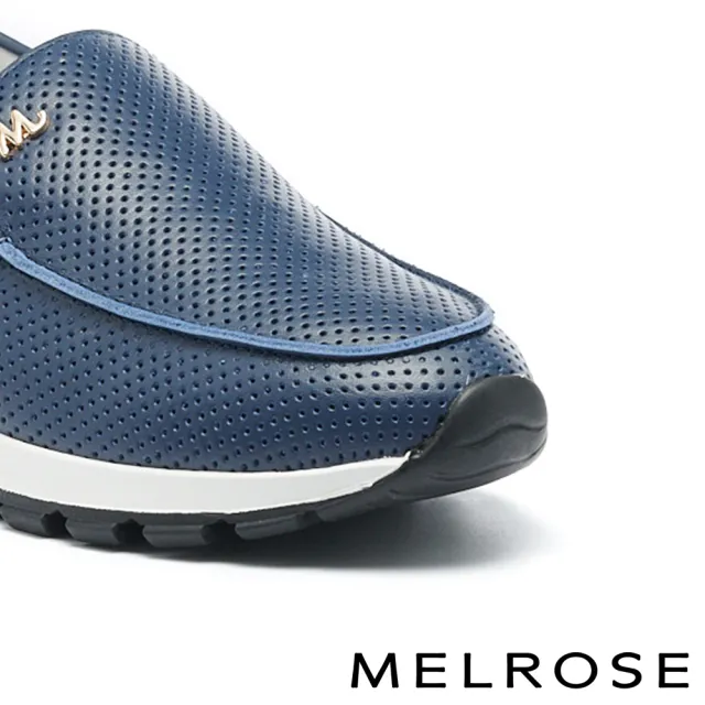 【MELROSE】簡約質感M字金屬飾釦全真皮厚底休閒鞋(藍)