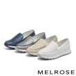 【MELROSE】簡約質感M字金屬飾釦全真皮厚底休閒鞋(藍)