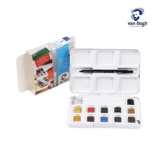 【Van Gogh 梵谷】寫生用塊狀水彩12色(含畫筆/畫本/顏料/筆袋)