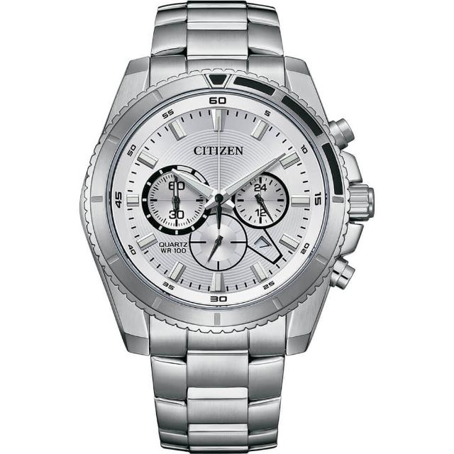 【CITIZEN 星辰】Chronograph 紳男計時男錶-銀色面/44mm 禮物 推薦(AN8200-50A)