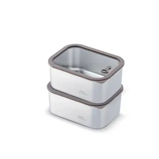 【CookPower 鍋寶】匠造系列可微波強化玻璃蓋不鏽鋼保鮮盒1700ml二入組(上蓋可微波/適用電磁爐)