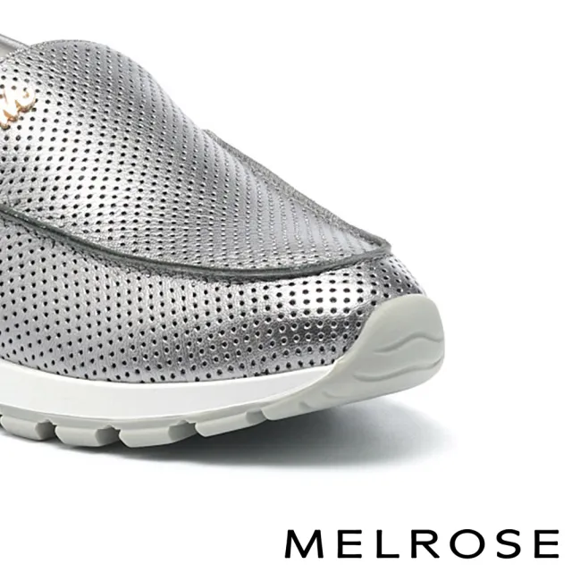 【MELROSE】簡約質感M字金屬飾釦全真皮厚底休閒鞋(銀)