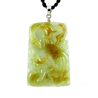 【金石盟】天然緬甸龍鳳長壽冰種雙彩A貨翡翠墬(56x38mm 750白K金台)