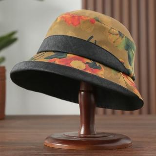 【米蘭精品】現貨+預購 遮陽帽桑蠶絲漁夫帽(香雲紗滿版印花立體女帽子74ej21)