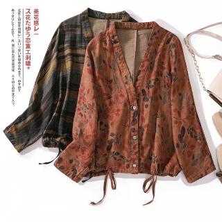 【Paiya 派亞】復古文藝雙層印花大碼蝙蝠袖外套(L-2XL)