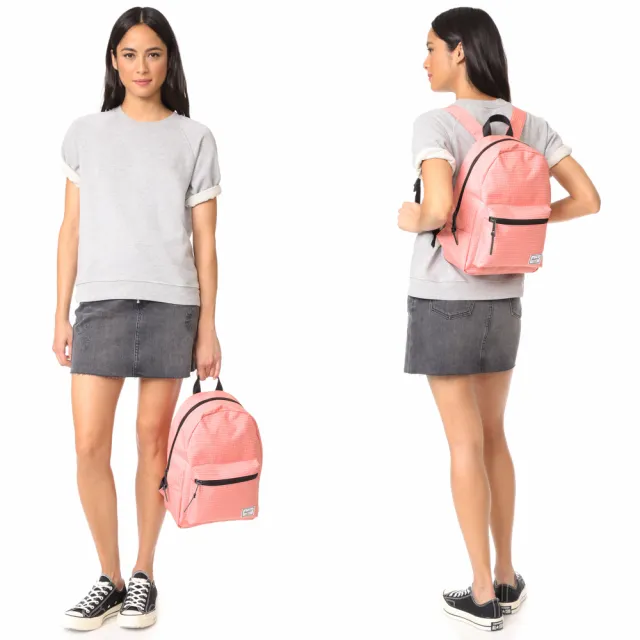 【Herschel】雙11 Grove XS 中型 粉色 白色格線 帆布 防潑水 金拉鍊 女生 背包 女包 小後背包  