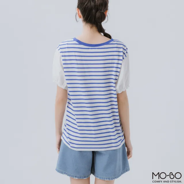 【MO-BO】MIT袖剪接條紋上衣