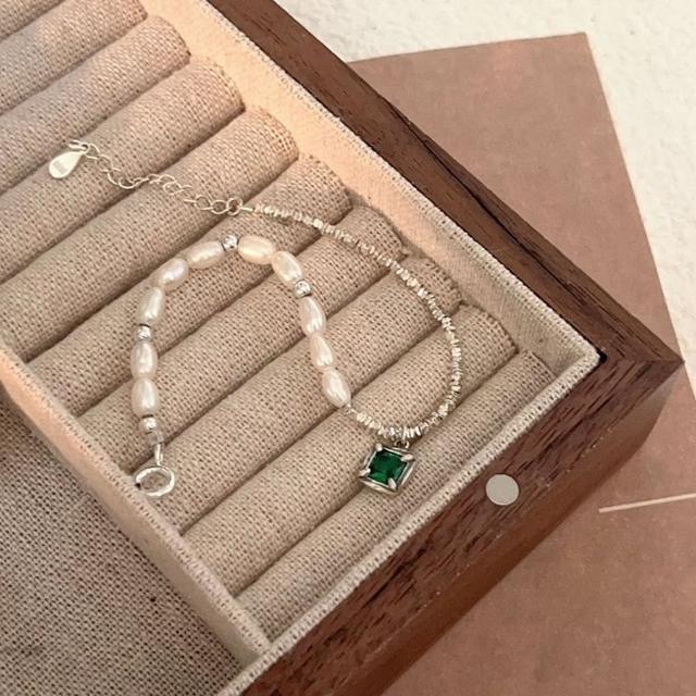 【巴黎精品】現貨+預購 925純銀手鍊珍珠手鏈(鋯石碎銀輕奢百搭女飾品a1bo56)