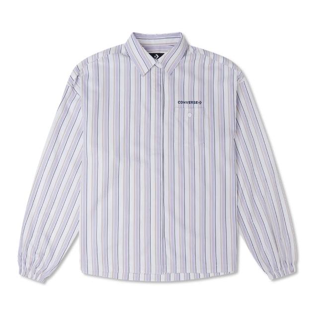 【CONVERSE品牌旗艦店】WOVEN SHIRT 長袖上衣 女 條紋 紫羅蘭(10024551-A01)