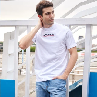 【NAUTICA】男裝 COMPETITION品牌LOGO短袖T恤(白)