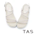 【TAS】細緻鑽條羊皮平底涼鞋(米色)