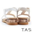 【TAS】波希米亞水鑽真皮楔型涼鞋(米色)