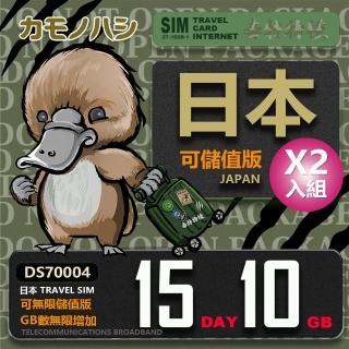 【鴨嘴獸 旅遊網絡卡】雙人行優惠 Travel Sim 日本15天 10GB 網絡卡 2入組(旅遊卡 漫遊卡 上網絡卡)