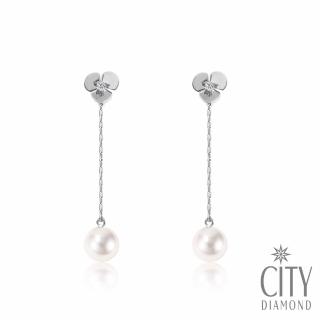 【City Diamond 引雅】『洋甘菊』18K日本AKOYA珍珠白K金長吊垂掛式耳環(東京Yuki系列)