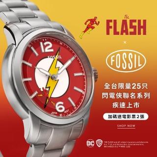 【FOSSIL 官方旗艦館】The Flash 閃電俠限量經典紅色指標手錶 銀色不鏽鋼錶帶 40MM LE1162