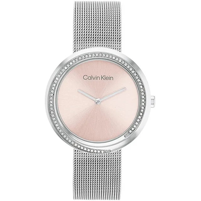 【Calvin Klein 凱文克萊】CK 極簡晶鑽時尚米蘭帶手錶-34mm 情人節 禮物(CK25200149)