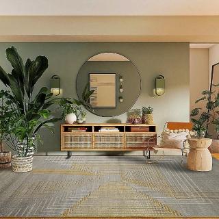 【Fuwaly】納卡地毯-160x230cm(灰色 金色 柔軟 格紋 客廳 起居室)
