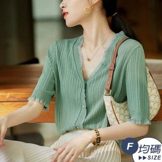 【LANNI 藍尼】氣質鏤空蕾絲V領冰絲襯衫★(薄款/休閒/貼身)