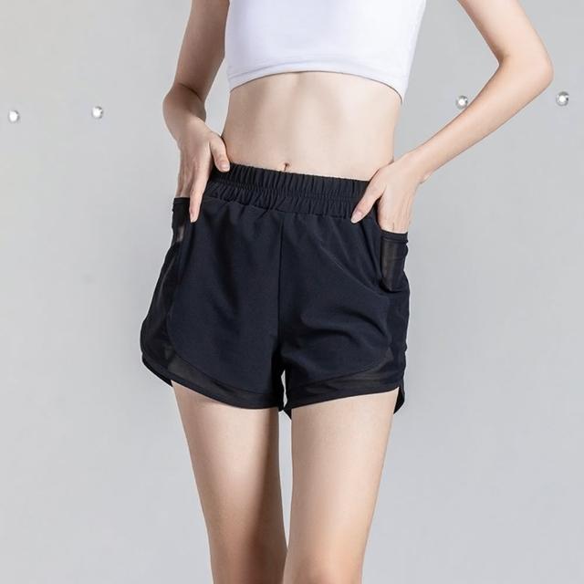 【米蘭精品】現貨+預購 瑜珈褲運動短褲(拼網口袋運動防走光速乾女褲子3色74el35)