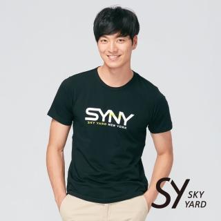 【SKY YARD】網路獨賣款-撞色字型設計悠閒棉質上衣T恤(黑色)