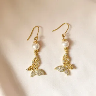 【Elegant 珍愛宣言】絢麗蝴蝶天然珍珠耳環(珍珠耳環)