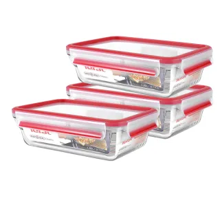 【Tefal 特福】新一代無縫膠圈耐熱玻璃保鮮盒1.1L-3入組