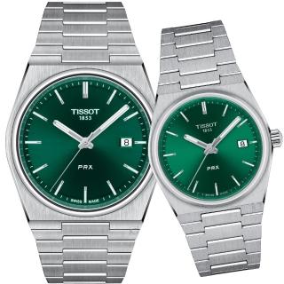 【TISSOT 天梭 官方授權】PRX系列 復古風 70年代復刻對錶 職場新鮮人(T1374101109100+T1372101108100)