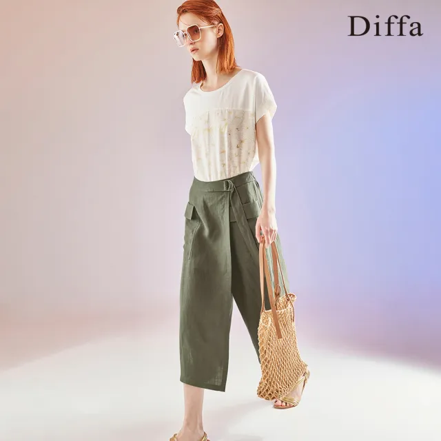 【Diffa】米色貼式口袋造型寬褲-女(長褲)