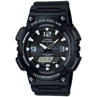 【CASIO 卡西歐】潮流領袖太陽能雙顯運動樹脂腕錶/黑x白指針(AQ-S810W-1A)