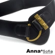 【AnnaSofia】二層牛皮彈性寬腰帶腰封皮帶-方鉚釘黃銅勾扣(黑系)