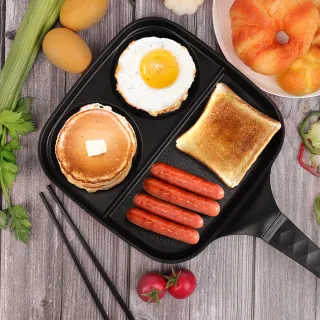 韓國製三格料理厚實鑄造平底鍋_適用IH爐(早餐鍋煎蛋鍋)