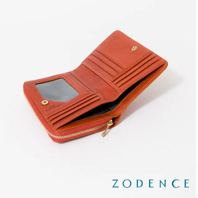 【ZODENCE 佐登司】HAN義大利植鞣革時尚拉鍊中夾(橘紅)