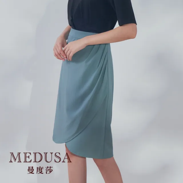 【MEDUSA 曼度莎】現貨-垂墜感側抓褶西裝短裙 - 2色（M-XL）｜女短裙 西裝短裙 套裝拆售(101-3240C)