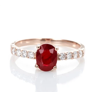 【DOLLY】1克拉 18K金GRS無燒緬甸紅寶石鑽石戒指(009)