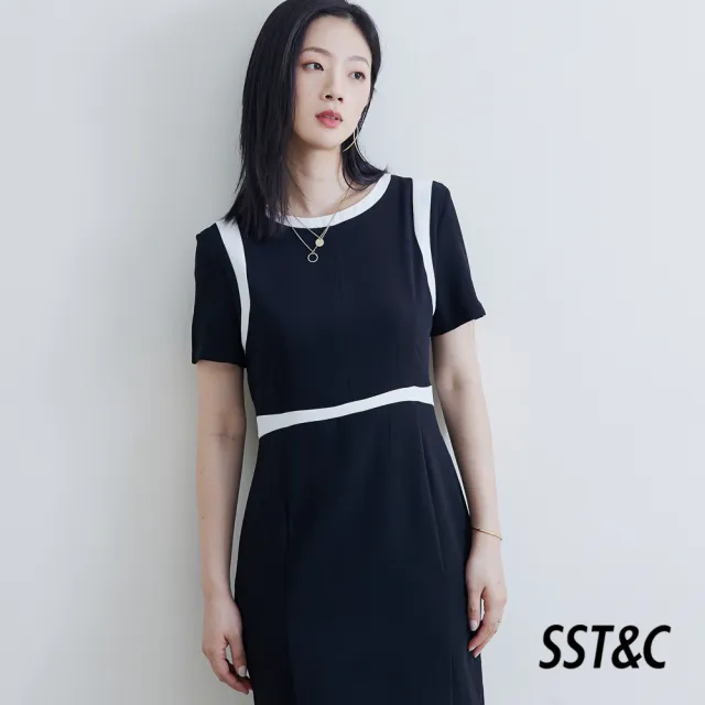 【SST&C 超值限定_CM】黑圓領撞色拼接設計洋裝8562111004