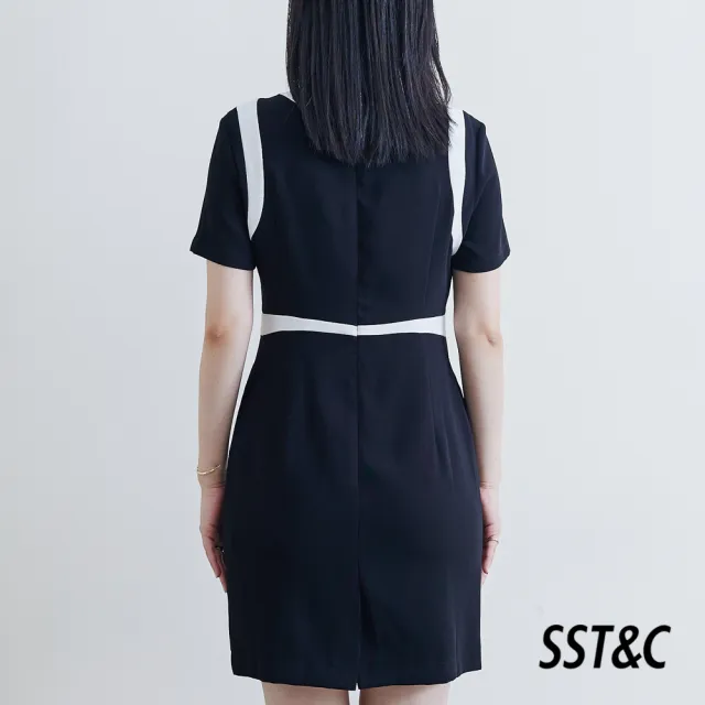 【SST&C 超值限定_CM】黑圓領撞色拼接設計洋裝8562111004