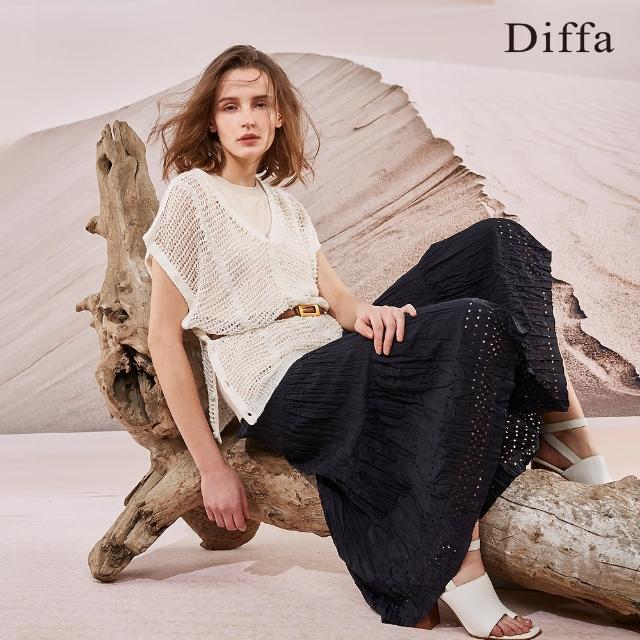 【Diffa】挑洞鬆緊壓褶蛋糕長裙-女